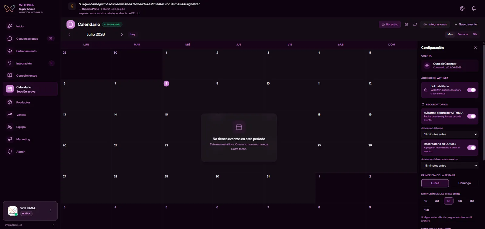 WITHMIA — Agenda citas de punta a punta